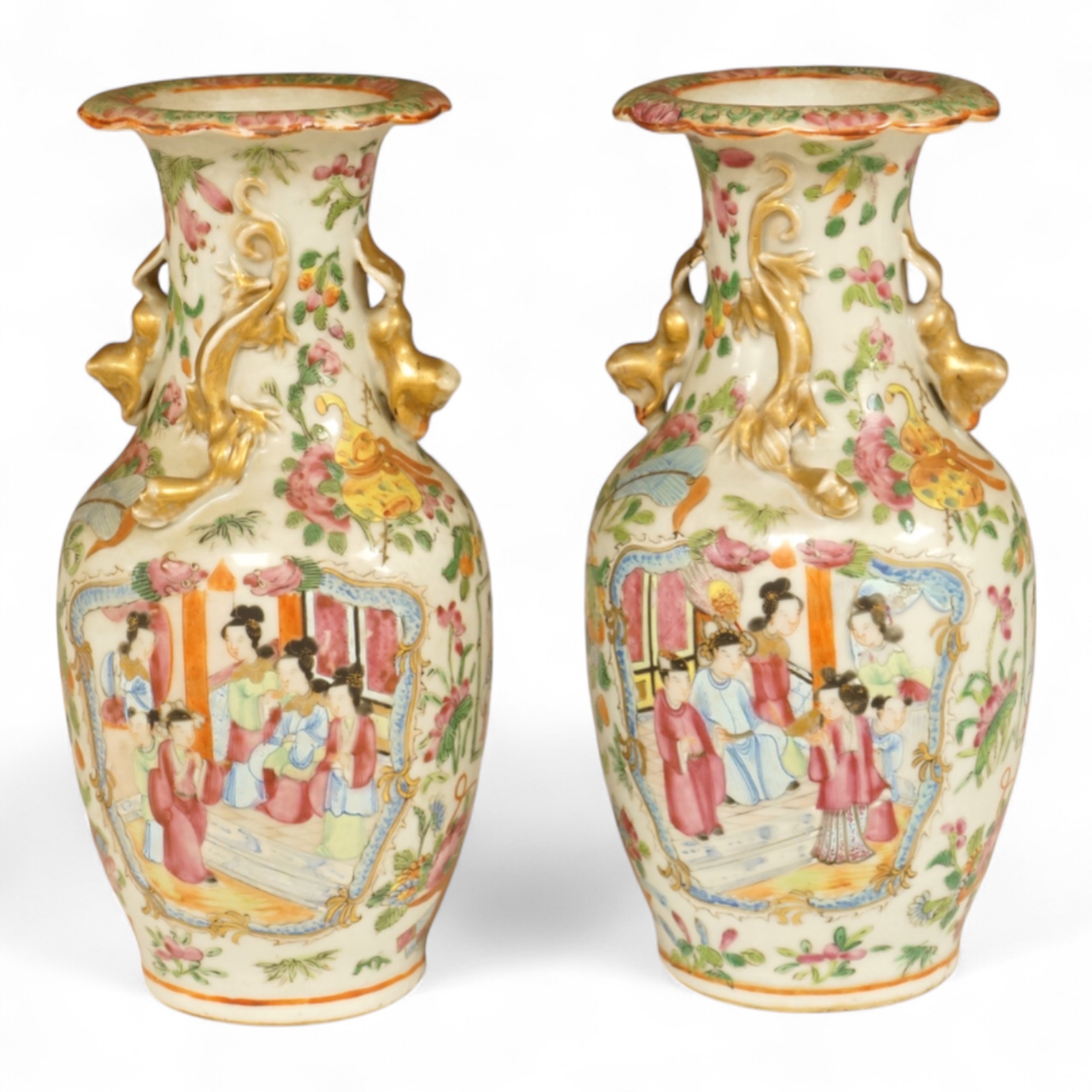 A pair of 19th century Chinese famille rose vases, 24cm